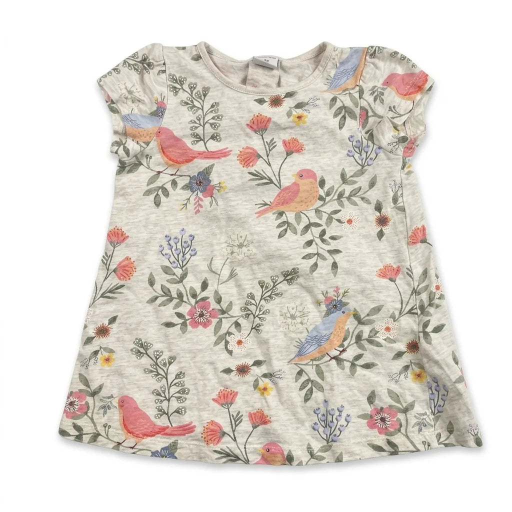 Blommig t-shirt från Lindex - Storlek 92 - Beige