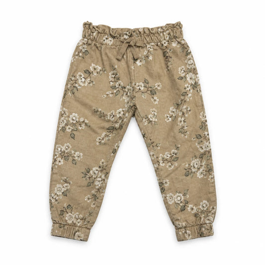 Blommiga mjukisbyxor från Newbie - Storlek 80 - Beige