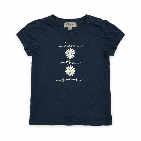 Blommig t-shirt från Sweetie - Storlek 86 - Marinblå