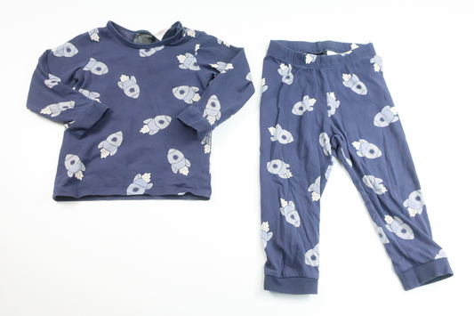 Tvådelad pyjamas med raketer från H&M - Storlek 86 - Marinblå