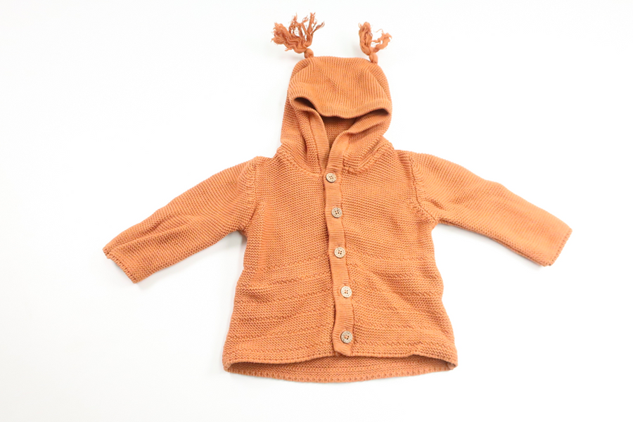 Strikket hoodie fra Polarn O. Pyret - Størrelse 62 - Brun