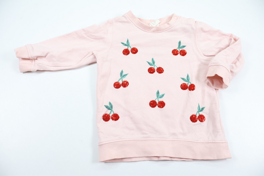 Sweatshirt med kirsebær fra H&M - Størrelse 74 - Rosa