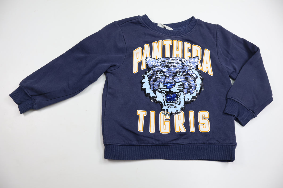 Sweatshirt med vändbara paljetter från H&M - Storlek 110/116 - Marinblå