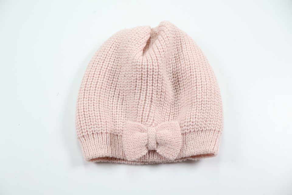 Strikket hue med sløjfe fra H&M - Størrelse 92/104 - Rosa