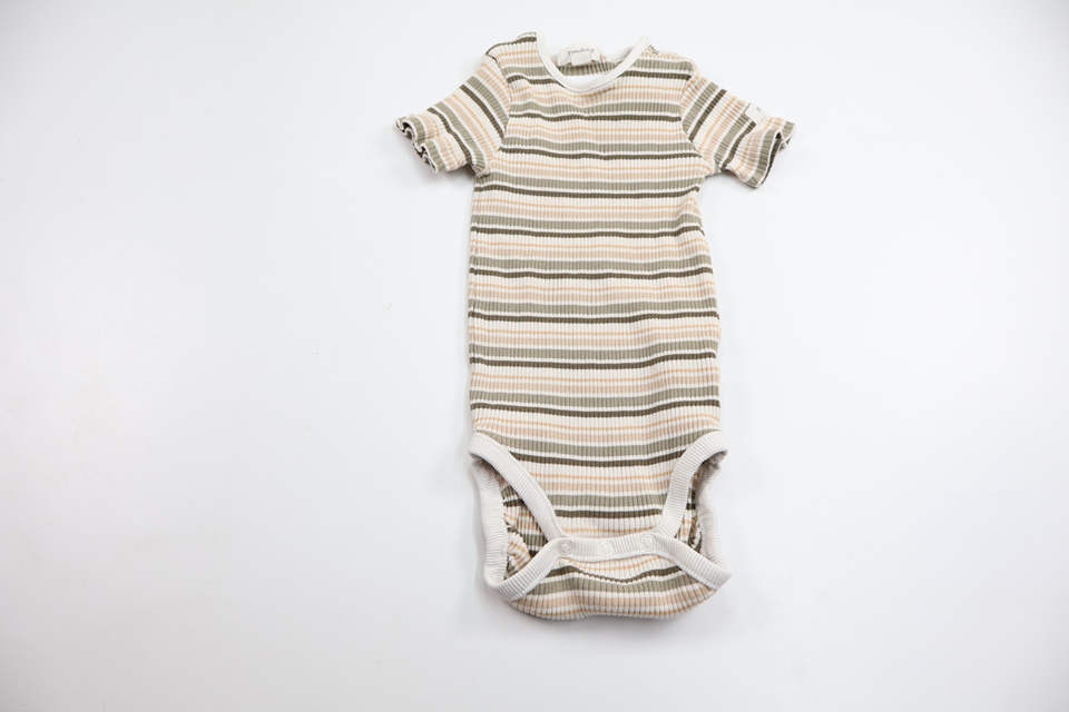 Randig ribbad body från Newbie - Storlek 80 - Beige