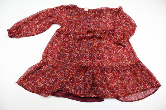 Chiffonkjole med blomstret print fra Lindex - Størrelse 116 - Vinrød