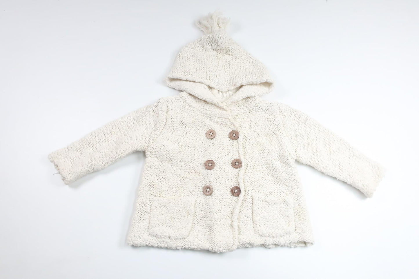 Strikket hættetrøje fra Next - Størrelse 74 - Off-white