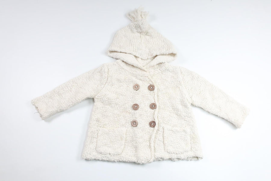 Strikket hættetrøje fra Next - Størrelse 74 - Off-white