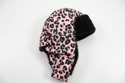 Fleeceforet leopardmønstret hue fra D6 Soul - Størrelse 74/80 - Rosa
