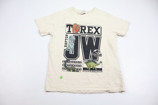 T-shirt med dinosaurer fra Jurassic World - Størrelse 110/116 - Benhvid