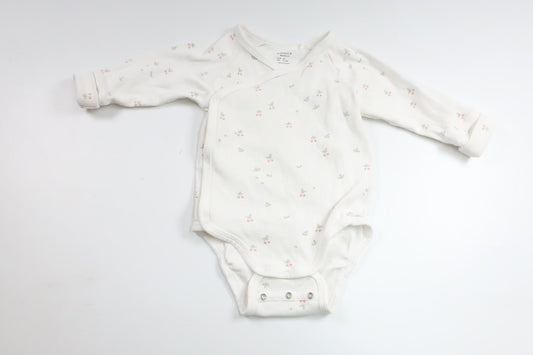 Blomstret ribbet slå-om-body fra Lindex - Størrelse 62 - Hvid