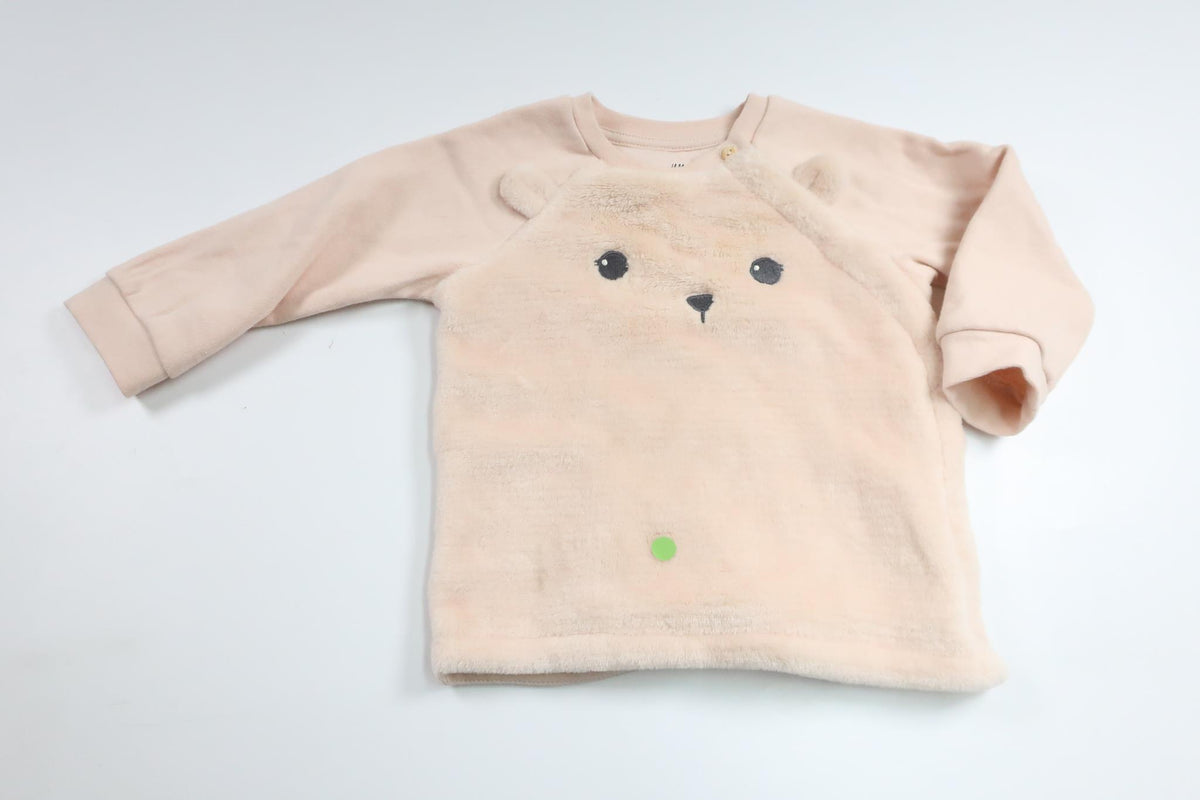 Fleecetrøje med bamse fra H&M - Størrelse 74 - Lyserød