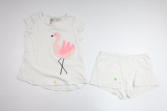 Todelt pyjamas med flamingo fra H&M - Størrelse 122/128 - Hvid