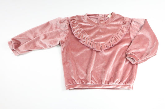 Veloursweater med flæser fra Uniq Baby - Størrelse 80 - Lyserød