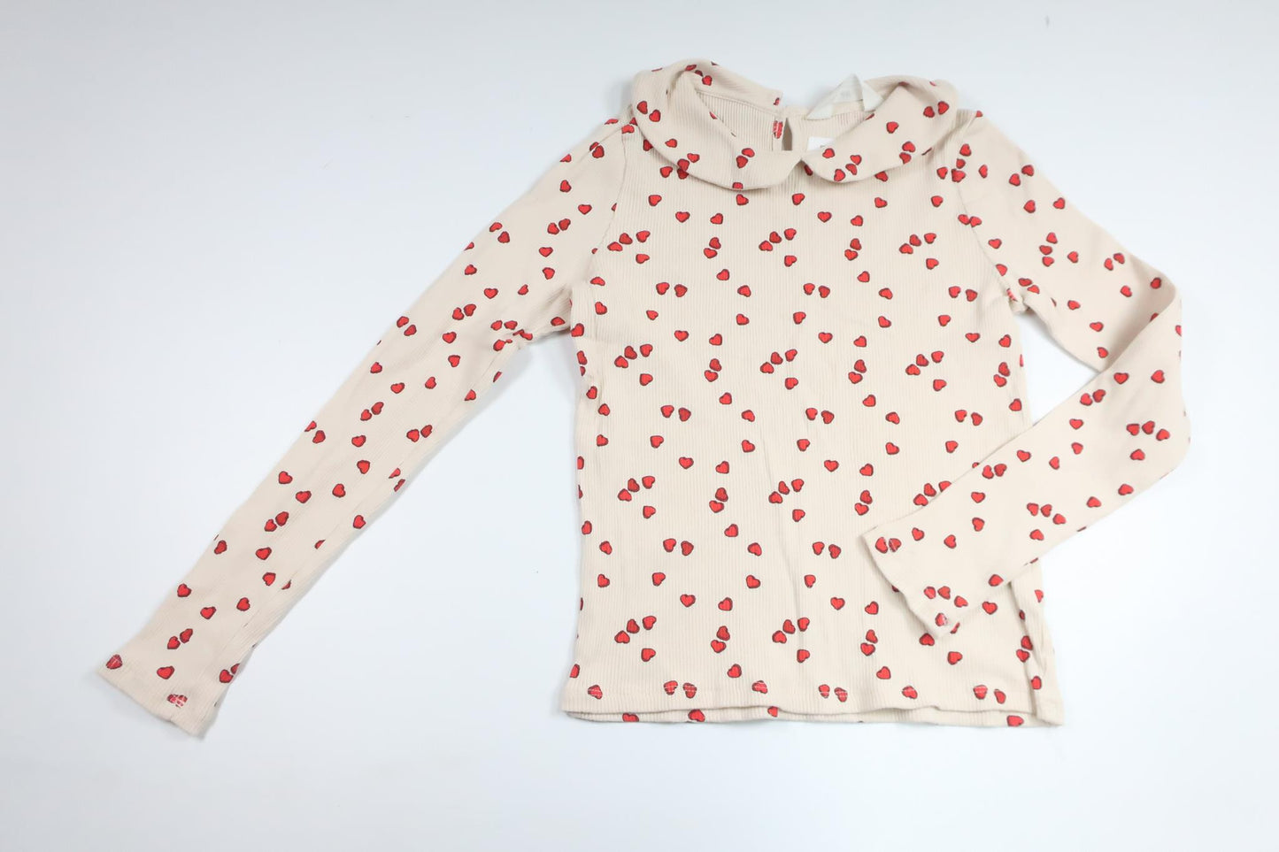 Ribstrikket sweater med hjerter fra H&M - Størrelse 128/134 - Off-white