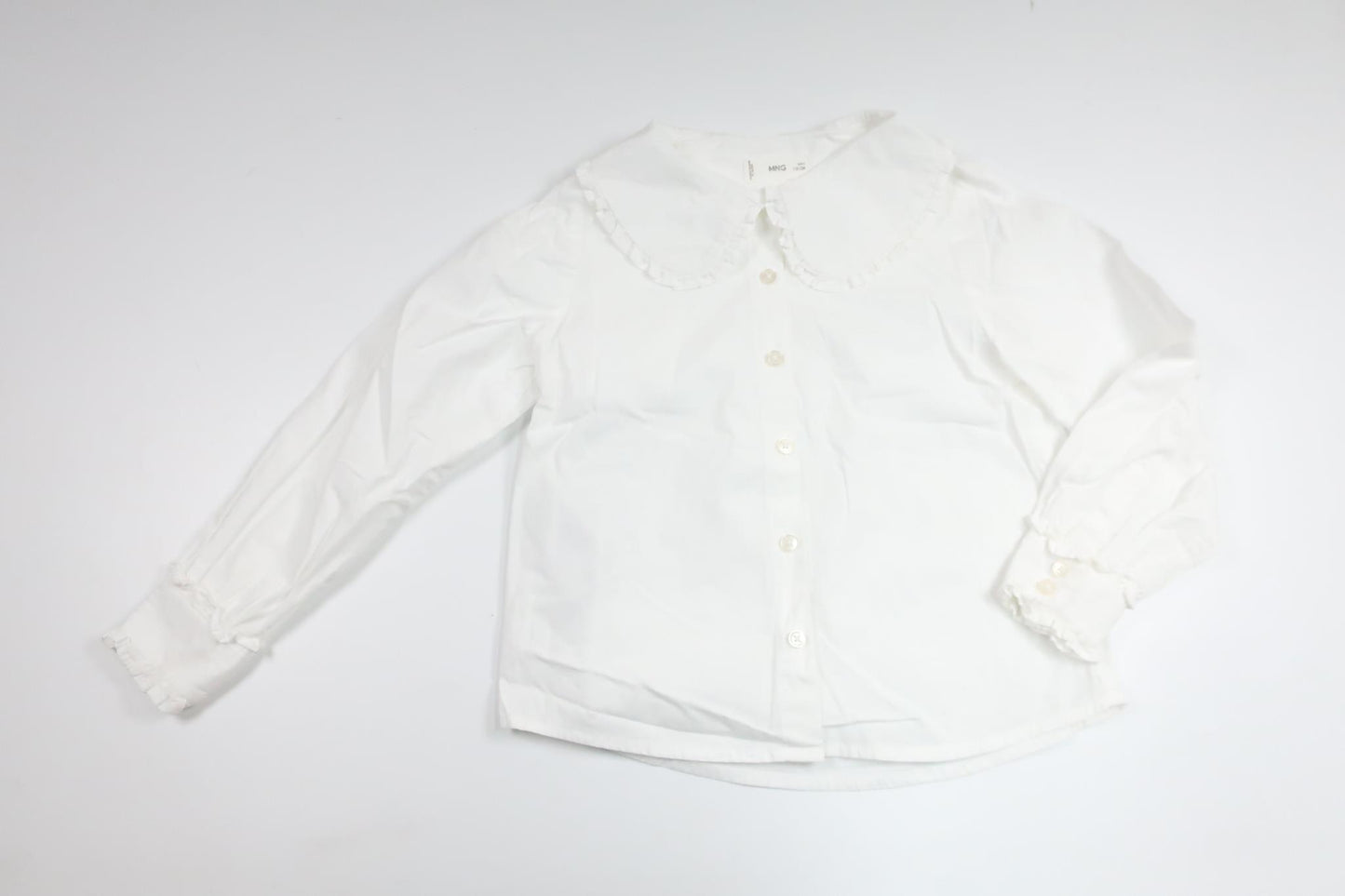 Bluse med krave fra Mango Kids - Størrelse 116 - Hvid