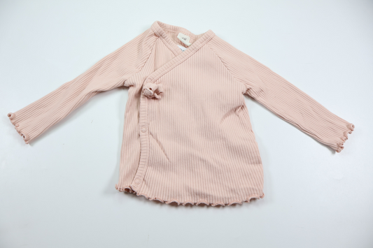 Ribbet slå om-bluse fra H&M - Størrelse 68 - Rosa