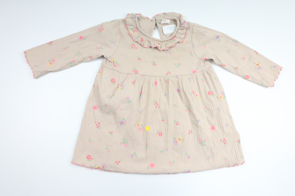 Ribbet blomsterkjole fra H&M - Størrelse 80 - Beige