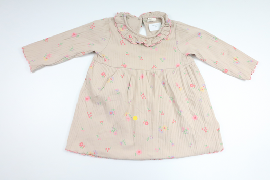 Ribbet blomsterkjole fra H&M - Størrelse 80 - Beige