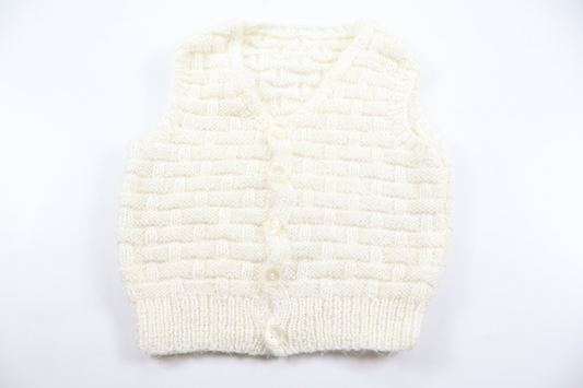 Strikket vest fra Hjemmestrikket - Størrelse 74/80 - Hvid