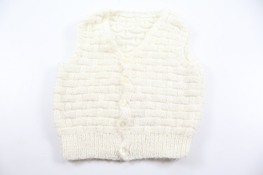 Strikket vest fra Hjemmestrikket - Størrelse 74/80 - Hvid