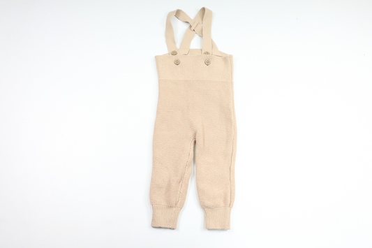 Strikkede hagesmækkerbukser fra Newbie - Størrelse 74 - Beige