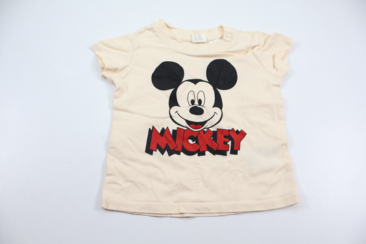 T-shirt med Mickey Mouse fra H&M - Størrelse 62/68 - Råhvid