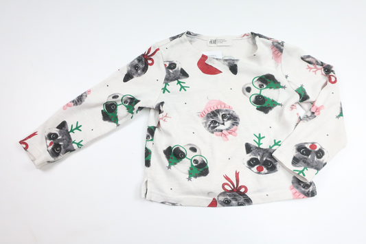 Sweater med julemotiv og katte fra H&M - Størrelse 92 - Hvid