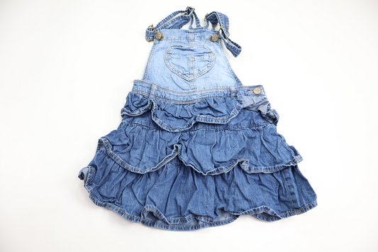 Jeanskjole med flæse fra Lindex - Størrelse 116 - Denim