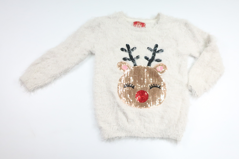 Shaggy sweater fra Happy Christmas - Størrelse 116 - Hvid