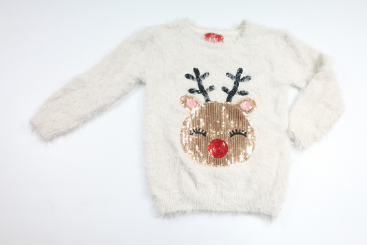 Shaggy sweater fra Happy Christmas - Størrelse 116 - Hvid