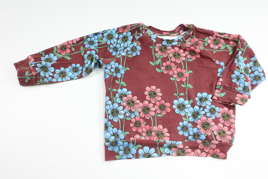 Blomstertrøje fra Mini Rodini - Størrelse 68/74 - Bordeauxrød