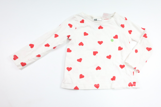 Pyjamastrøje med hjerter fra H&M - Størrelse 98/104 - Hvid