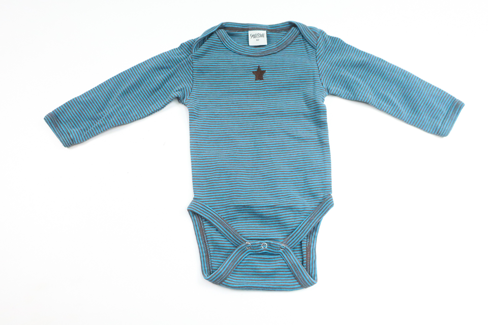 Stribet bodysuit fra Smallstuff - Størrelse 62 - Blå
