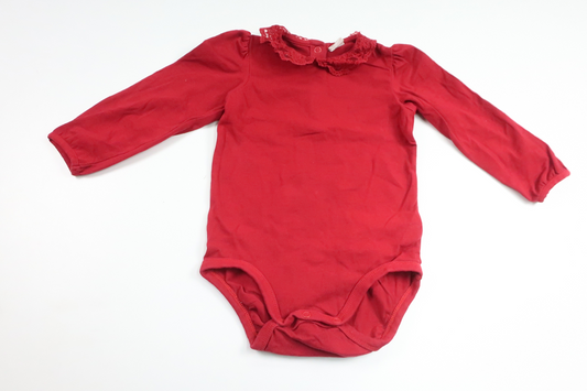 Body med blondekrave fra H&M - Størrelse 80 - Bordeauxrød