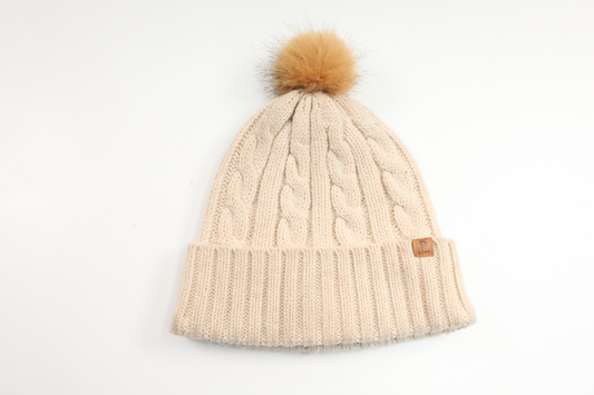 Uldblandingshue med kvast fra Polarn o. Pyret - Størrelse 52/54 - Beige
