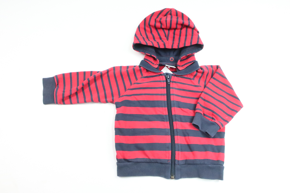 Stribet hættetrøje fra Polarn o. Pyret - Størrelse 74 - Rød