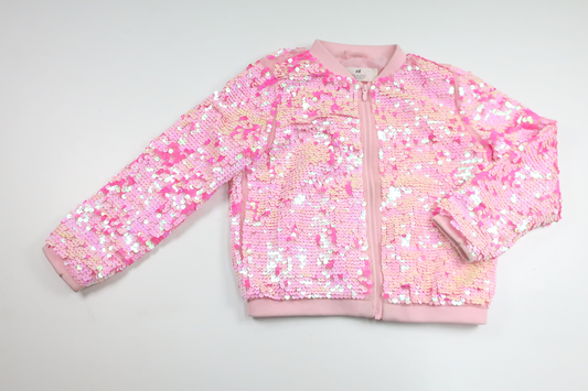 Paillettebomberjakke fra H&M - Størrelse 116 - Lyserød