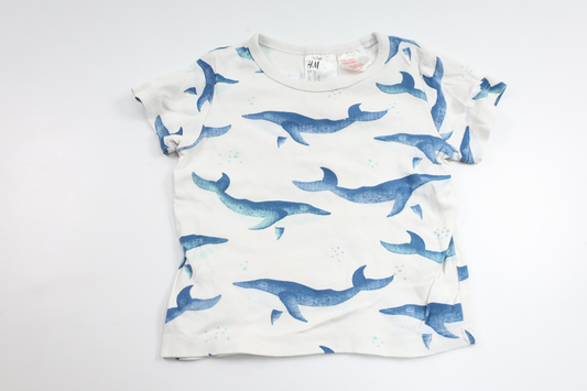 Pyjamastop med hvaler fra H&M - Størrelse 92 - Hvid