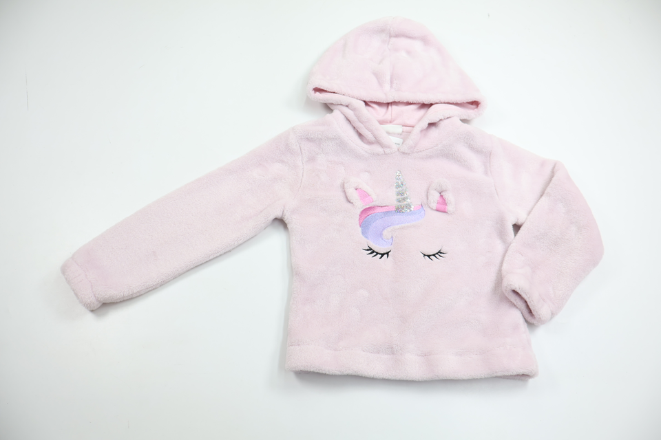Huvtröja i fleece med enhörning från Kappahl - Storlek 98/104 - Rosa