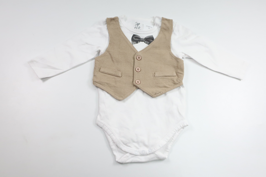 Body med vest og butterfly fra ICA I Love Eco - Størrelse 80 - Beige