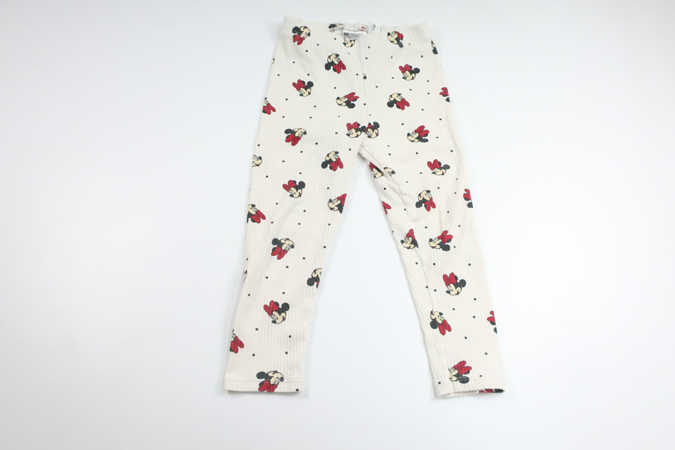 Ribbede pyjamasbukser med Minnie Mouse fra H&M - Størrelse 104 - Råhvid