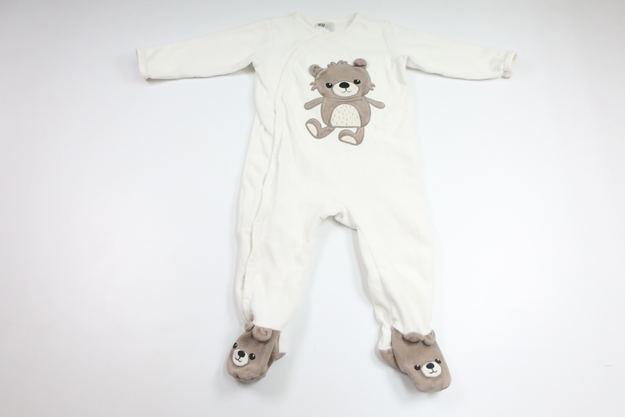 Pyjamas i fleece fra H&M - Størrelse 80 - Råhvid