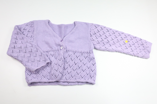 Strikket cardigan fra Hjemmestrikket - Størrelse 116/122 - Lilla