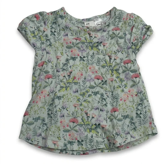 Blomstret t-shirt fra H&M - Størrelse 86 - Blå