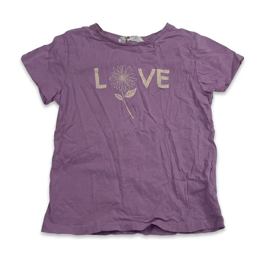 Blomstret T-shirt fra H&M - Størrelse 110/116 - Lilla