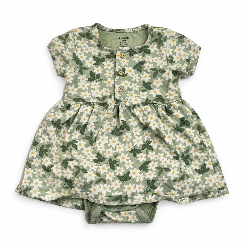 Blommig onesie från Lindex - Storlek 62 - Grön